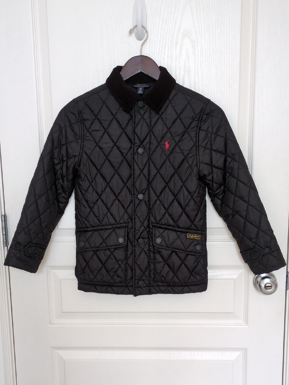 Ralph Lauren Quilted Black Puffer Jacket with Corduroy Collar